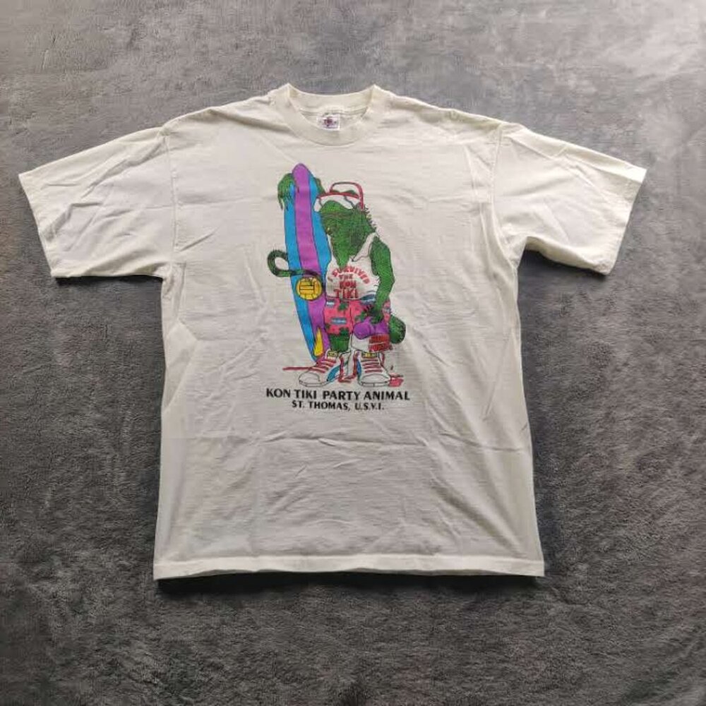 VINTAGE Animal Nature Shirt Mens XL White Short Sleeve Iguana